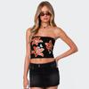 Summer Beach Sexy Off Shoulder Tube Top Ladies Party Flower Print Crop Tops Hot Girls Street Bodycon Sleeveless Underwear Holiday Strapless Tight Top