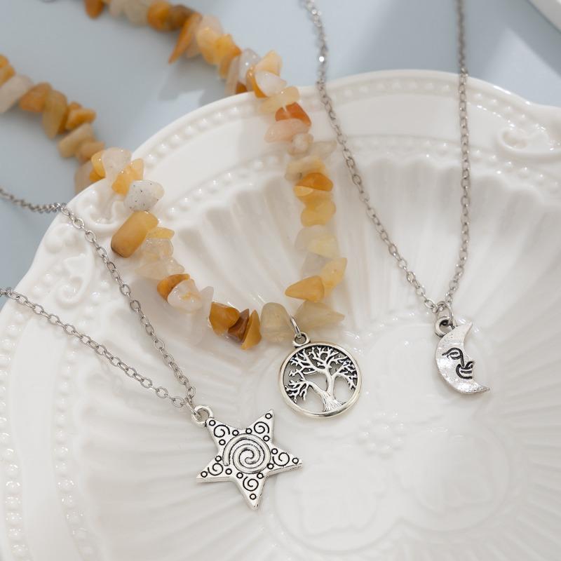 Винтажные многослойные ожерелья для женщин и девочек, милые крутые камни, колье из бисера, кулон в виде солнца, луны, звезды, цепочки, ожерелье, ювелирные изделия, подарок друзьям