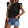 Summer New Women's Casual Solid Color Buckle Round Neck Ruffle Sleeve T-Shirt Top