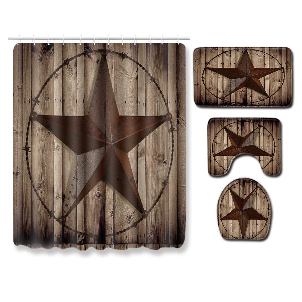 Shower Curtain Floor Mat Toilet Cover Foot Mat Door Mat Carpet Four-Piece Pattern