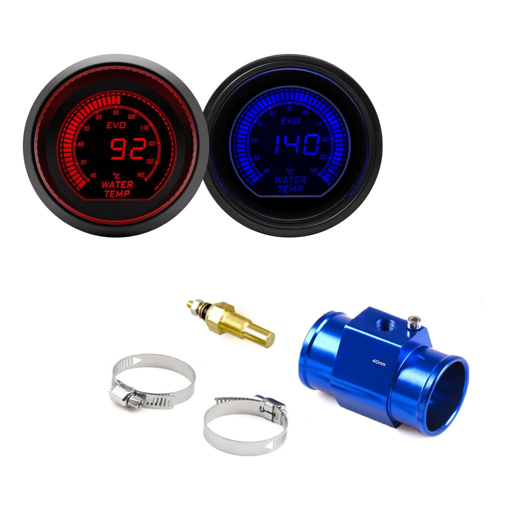52mm Car Water Temperature Gauge LCD 40~140 ℃ Red Blue Backlight With Water Temp Sensor Water Temp Joint Pipe Sensor Adapter