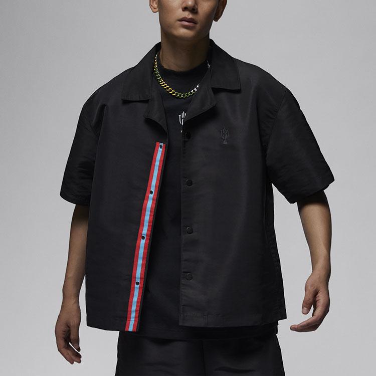 Jordan X Trophy Room Collaboration SS24 однотонная дышащая легкая трикотажная рубашка с коротким рукавом на пуговицах мужские рубашки черного цвета FQ3847-010