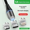 5A Magnetic Fast Charging Cable, 3-in-1, Compatible with Huawei, Type-C, Apple, and Android.