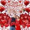 Happy Anniversary Decoration Set Red LOVE Balloon, Photo Banner, Simulated Rose Petals for Wedding Surprise Romantic Decoration