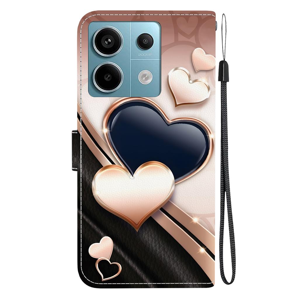 Чехол-книжка из искусственной кожи ручной работы для Xiaomi Poco X6 / Redmi Note 13 Pro (5G) Противоскользящий ударопрочный чехол с ремешком на запястье и дизайнами в виде сердец/роз и кошек