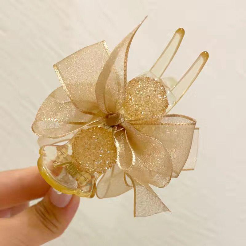 Женская заколка-краб с бриллиантовым бантом - Простая заколка-акула и сетчатая заколка для волос