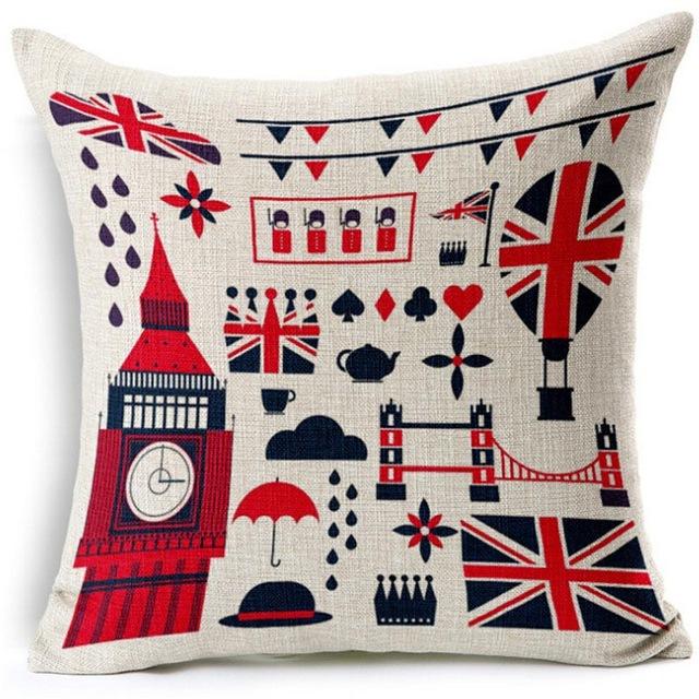 British Style Cushion Cover England London Sofa Car Decorative Pillowcase Cotton And Linen Home Decor Pillow Funda De Almohada