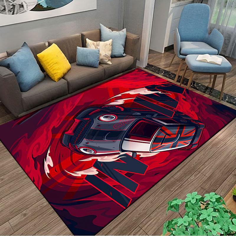 Red Car Racing with Union Jack suitable as a non-slip mat for the living room or bedroom sofa