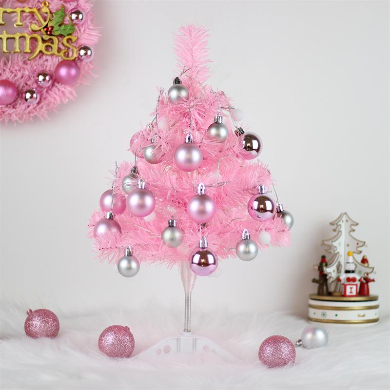New Dense Mini Pink Christmas Tree - 45cm/60cm, Desktop Decor with Ornaments
