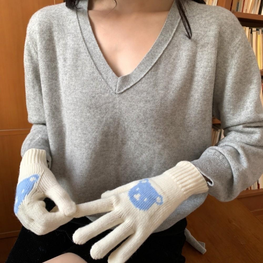 Warm Lining Touch Screen Gloves Stretchable Cartoon Bear Gloves Outdoor Sports