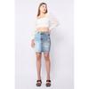 Women's Blue Color Block Ripped Jean Skirt