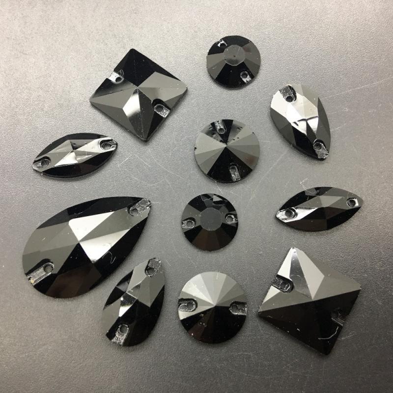 Hand-Sewn Rhinestone Dancewear Stickers, Irregular/Round Water Drop Shapes, Mixed Styles for Black Pool Competitions