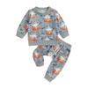 Baby Boys Halloween Clothes Pumpkin Print Long Sleeve Sweatshirt and Elastic Pants 2 Piece Tracksuit for Toddler