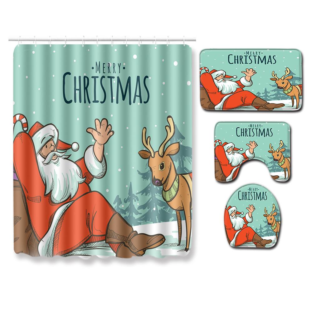 3D Цифровая печать Рождественская Водонепроницаемая Занавеска для душа Четыре предмета Коврик для ванной Нескользящий Коврик для двери Спальня Гостиная Коврик для пола Ковер
