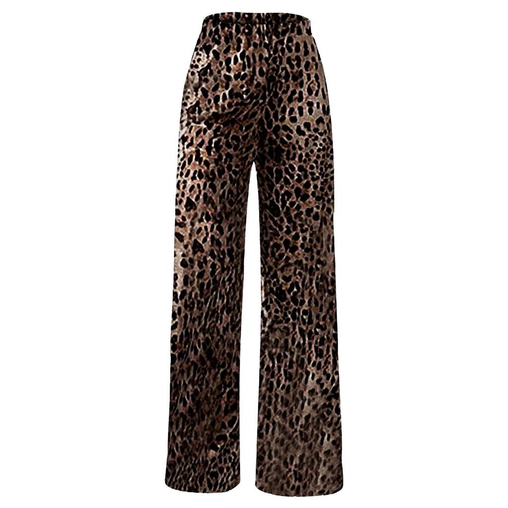 Женские свободные брюки с леопардовым принтом и высокой талией для отдыха, широкие брюки
