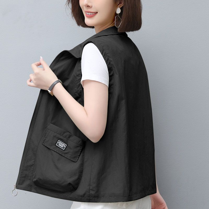 Короткий тонкий жилет, женская куртка без рукавов, весна-лето, повседневная, большого размера, свободная верхняя одежда, солнцезащитный жилет, жилет