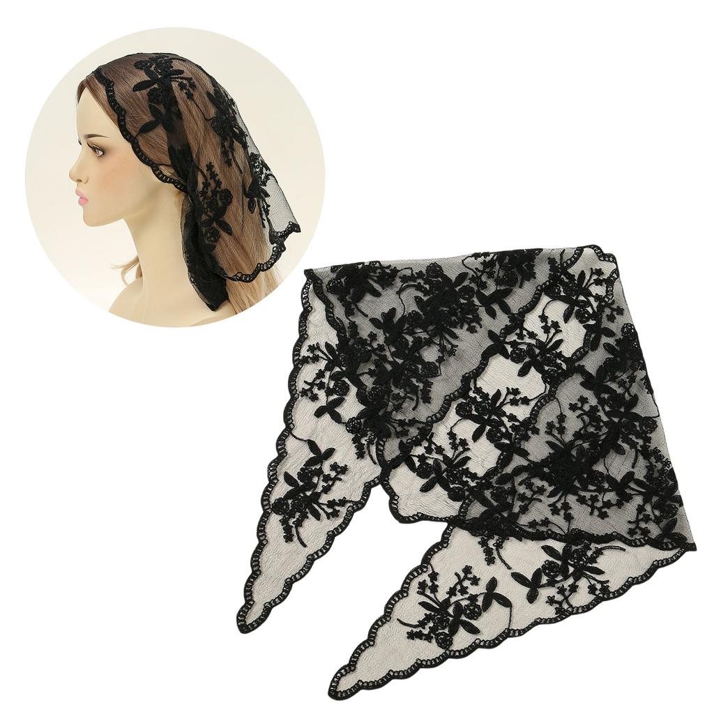 Embroidered Lace Triangle Scarf Flower Headband Lace Headscarf Bandana Headband Elegant Scarf Shawl 135x45cm for Woman