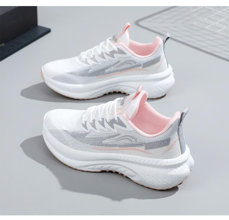 New Breathable Mesh Sports Women's Shoes Fashionable Versatile Contrasting Colors Running Sports Shoes Heightening Soft Sole White Shoes Women's Shoes