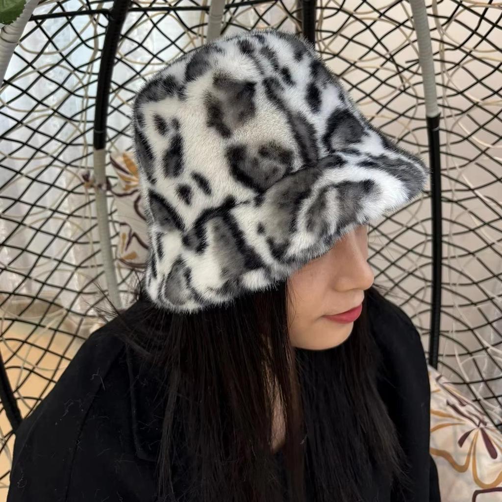 Винтажная леопардовая плюшевая панама для женщин с широкими полями, зимняя теплая пушистая меховая шапка-рыбачка, женская уличная ветрозащитная шляпа-ведро