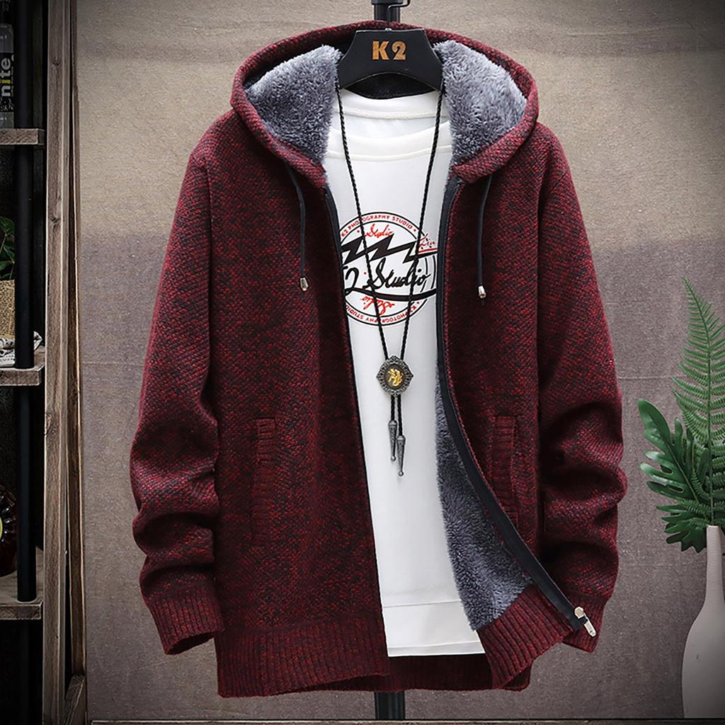 Men's Fall And Winter Casual Sweater Jacket Warm Knit Sweater Hooded Hoodie
