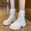 Women Boots Autumn/winter Platform Thick Soled Patent Leather Short Leg Knight Boots New Lace Up Large 43 Belt Buckle Boots