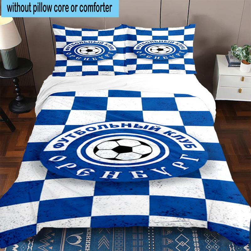 3pcs Soccer Club Emblem Design Printed Bedding Set Duvet Cover Closure Includes 1 Duvet Cover & 2 Pillowcases Bedding Sets Home Decor Gifts