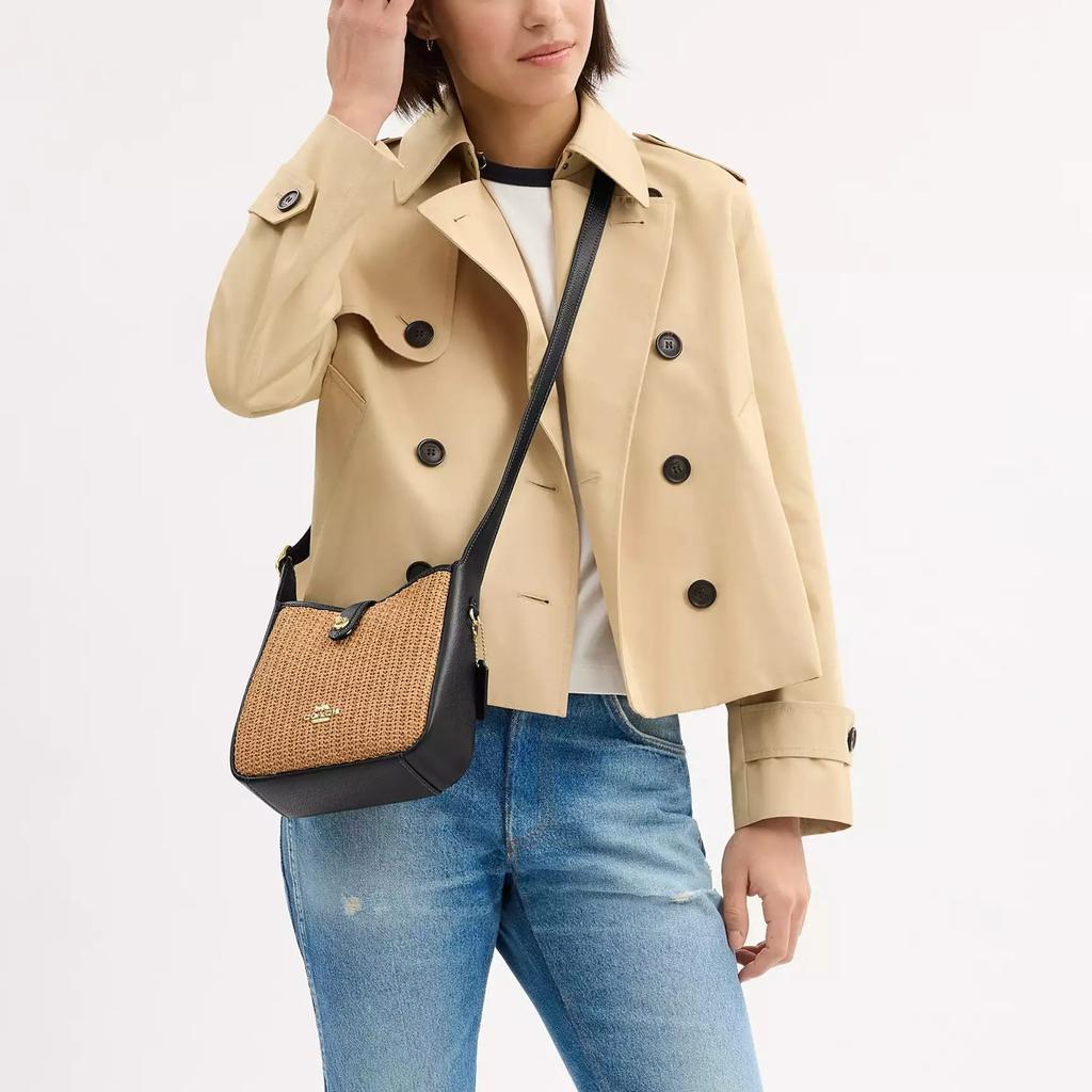 COACH Hadley Straw With Leather Shoulder Bag, Crossbody Bag Small Women's Khaki & Black CAL61-IMXUB