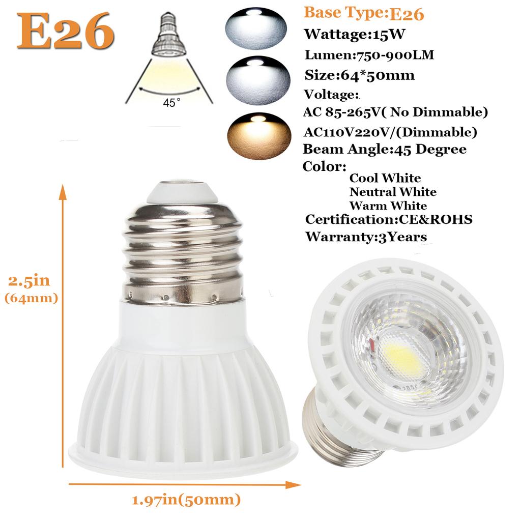 10pcs/LOT 5W COB Light Bulbs 45 Beam Angle 110V 220V Dimmable E26 E27 GU10 LED Spotlight for Home Office Table Lamp Downl