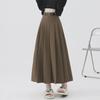 High Waist Pleated Midi Skirt with Belt - Elegant Spring/Autumn/Winter Style for Women