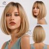 Short Dark Root Blonde Ombre Synthetic Hair Wigs with Bangs for Women Cosplay Party Daily Wig