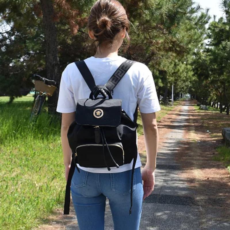 Versace Logo Detail Nylon Backpack Black Women Backpacks 1002876-1A02155-1B00V