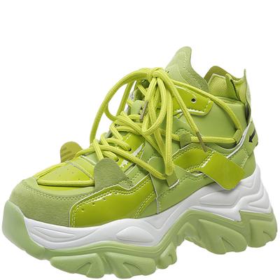 Мода модные массивные кроссовки женские осенние спортивные туфли на платформе со шнуровкой 7,5 см толстые высокие каблуки женские кожаные кроссовки женские