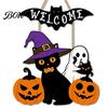 Halloween Gift for Friends Wooden Welcome Door Sign, Pumpkin Ghost Bat Hanging Decor Yard, Home Party Entrance Rustic Wood Art Sign