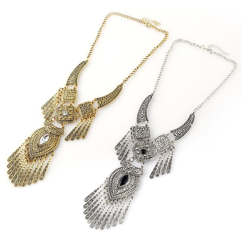 Ethnic Style Simulation Gemstone Decoration Women Necklace With Tassel Design For Spring Trend Followers