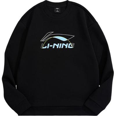 Li Ning Pattern Logo Круглый вырез Длинный пуловер Свободная толстовка Мужская толстовка Черная AWDUH45-1