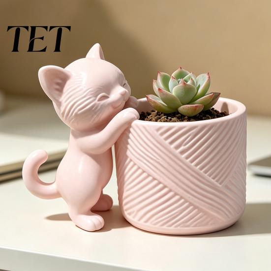 3D Printed Cat Planter for Bookshelf Planter, Cute Kitty Flower Pot, Decorative Modern Vase Plant Pot Succulents Cacti, Home Office Desk Decor