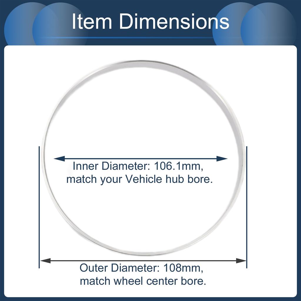 Центровочные кольца INFINAUTO, Наружный диаметр 108 мм x Внутренний диаметр 106,1 мм, Алюминиевый сплав, Серебристый оттенок, 4 шт.