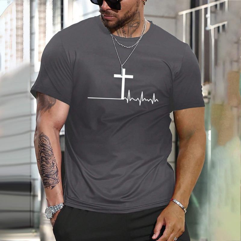 2024 Классическая однотонная футболка с буквенным принтом, мужская одежда, большой размер, О-образный вырез, короткий рукав, дышащая спортивная футболка для фитнеса