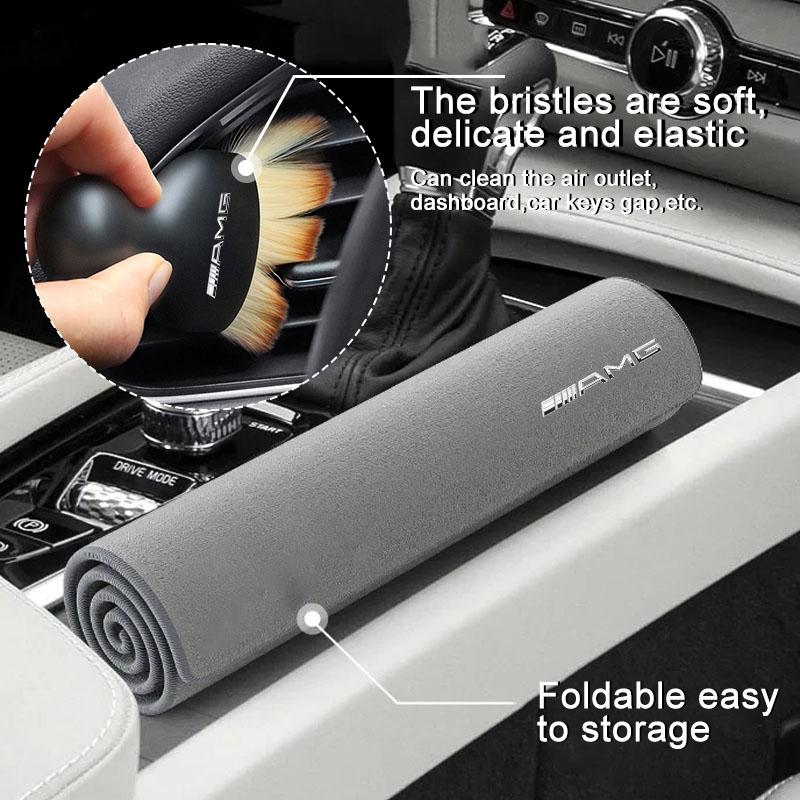 AABIF1 Suede Double-Faced Car Towels Cleaning Drying Cloth with Car Cleaning Brush Stickers For Mercedes Benz A B C E S AMG CLA CLK GLA