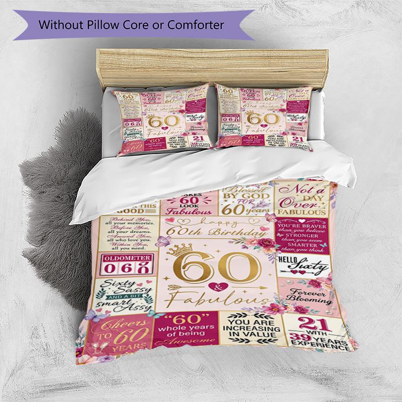 Happy 60th Birthday Celebration 3‑Piece Bedding Set,Soft Breathable Duvet Cover with 23 Pillowcases,Multi‑Scene for Bedroom Dorm,Perfect Holiday Birth