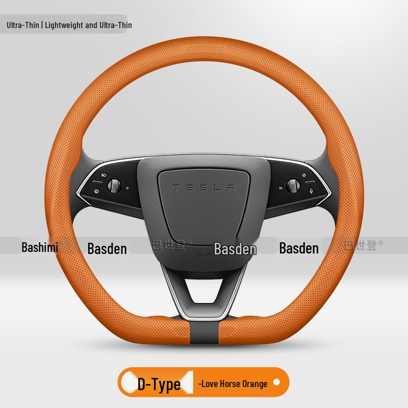 Genuine Leather Steering Wheel Cover for Tesla Model Y, 3, X, S