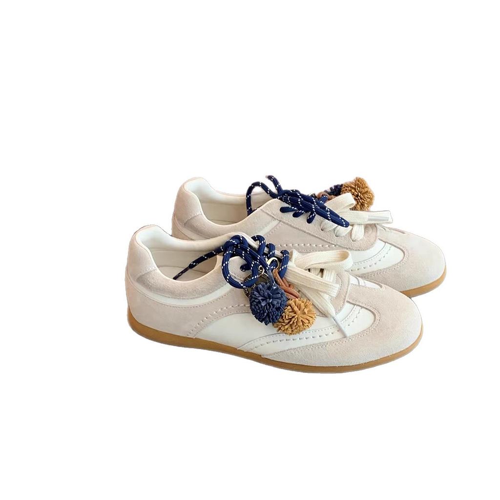 Корея увеличивает высоту на 3 см~ модные контрастные шнурки круглый носок шишка повседневные туфли для моральной подготовки женские осень 2025 новая повседневная обувь