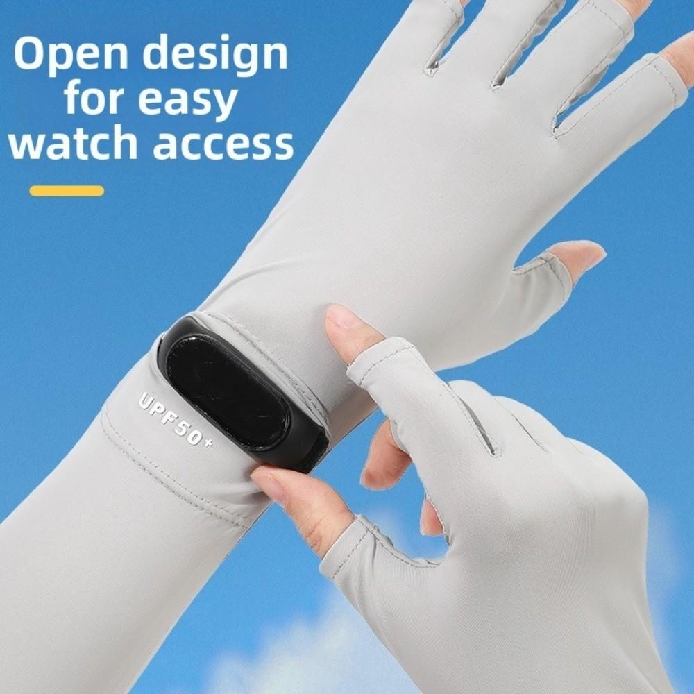 Solid Color Ice Silk Arm Sleeve Sun Protection Summer Arm Cover Women's Gloves Long Sleeve  Men