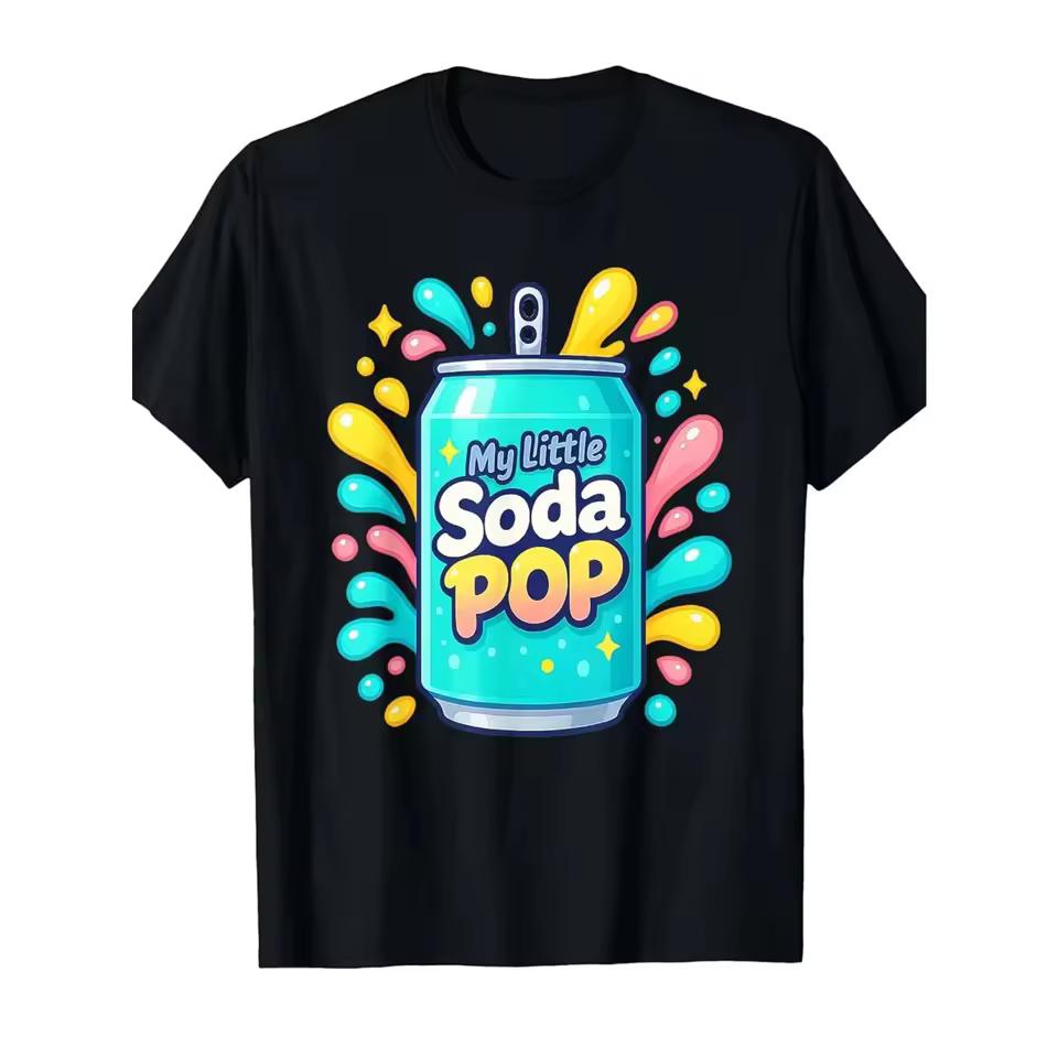 Men Cartoon Soda Pop T Shirt Funny Colorful Drink Can Print Kawaii Graphic Tee Summer Streetwear Casual Cotton Short Sleeve