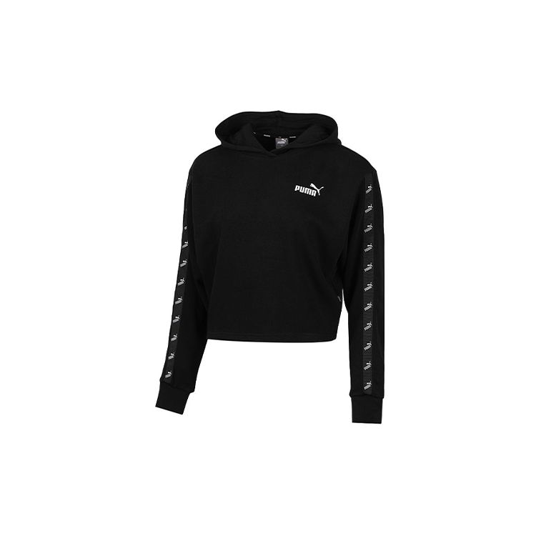 Puma Укороченная толстовка с капюшоном с логотипом на ленте, женские топы, цвет черный 586592-01