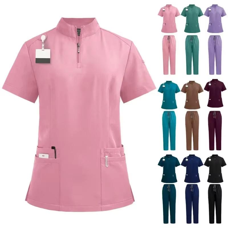 1 Set Surgical Uniforms Short-sleeved Nursing Tunic Suit Beauty Salon Medical Doctor Trousers Sets Woman Scrub Set Top-Pants