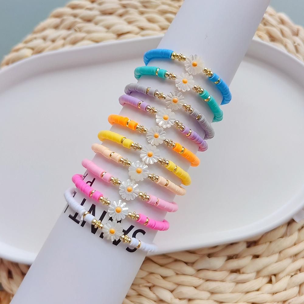 Женские браслеты с цветком ромашки Y2K, аксессуары, диск из полимерной глины, бусины, браслет Heishi, браслет в стиле бохо, летние ювелирные изделия Pulseras