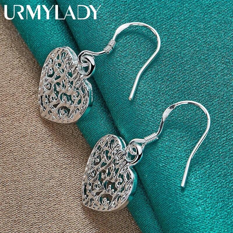 URMYLADY стерлингового серебра 925 пробы сердце карты серьги для женщин очаровательные свадебные вечерние модные украшения