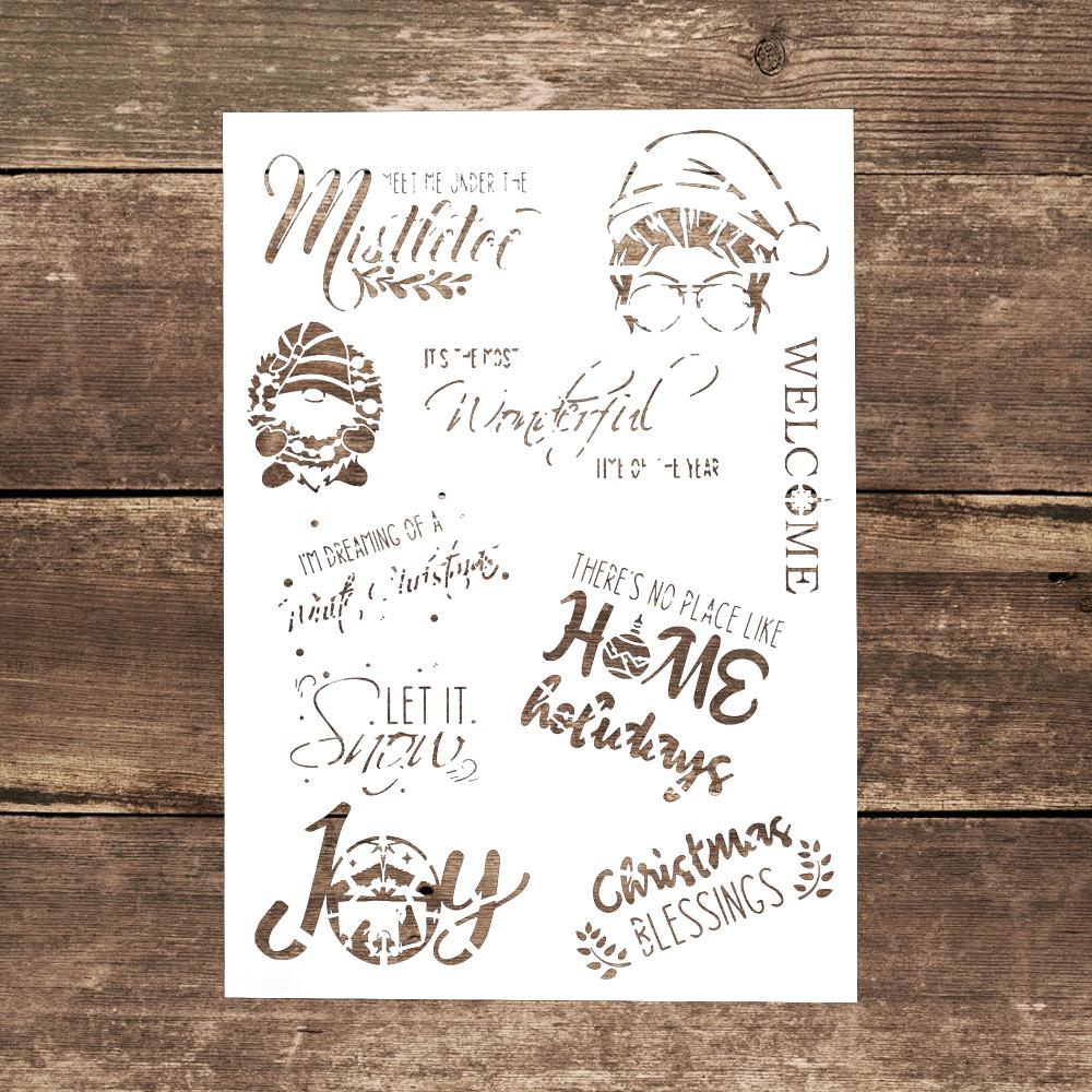 A4 Size Decorative Reusable Christmas Stencil Template Painting Stencils for DIY Crafts Scrabooking Painting On Wood,Canvas,Floor,Wall and Tile