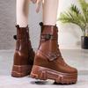 Fashion 10CM Women's Chunky Boots Autumn Leather Hidden Heels Women Sneakers Winter Fur Warm Snow Boots Belt Buckle Platform Ankle Boots